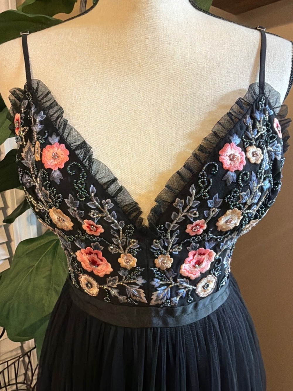Needle & Thread Black Strapless Floral Embroidered Tulle Dress - Picture 3 of 10